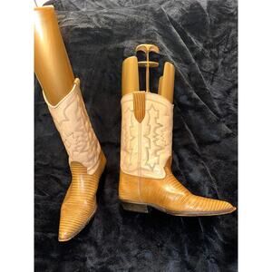 VINTAGE TWO TONE BEIGE BROWN COWBOY BOOTS WESTERN MALIBU COWGIRL